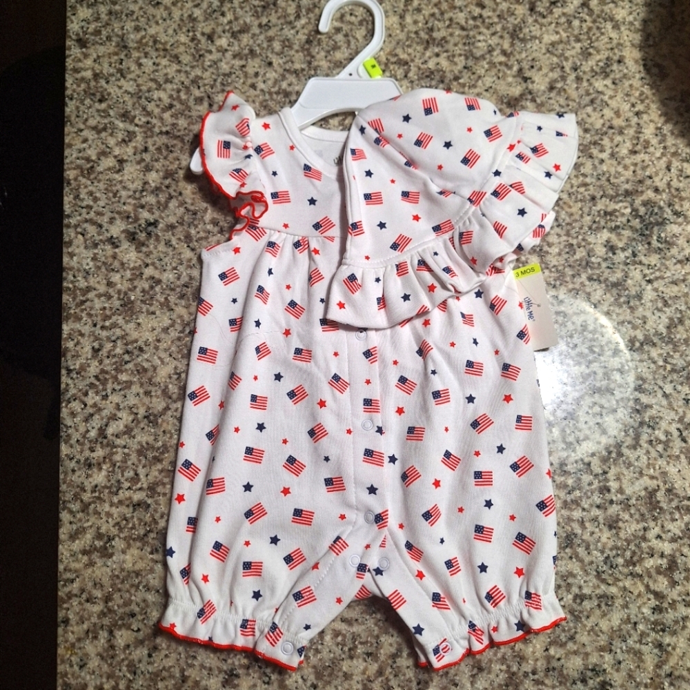 Little Me Red White & Blue Fourth of July Outfit with Hat Girls 3 Month Old